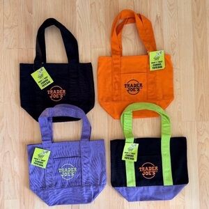 Trader Joe's Canvas Tote Bag Set - Black, Orange, Purple, Green